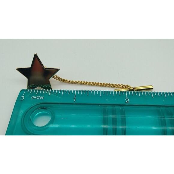 Vintage Star Tie Tack Button Bar Clasp Chain Gold Tone Dad Grandpa Gift - Picture 4 of 9
